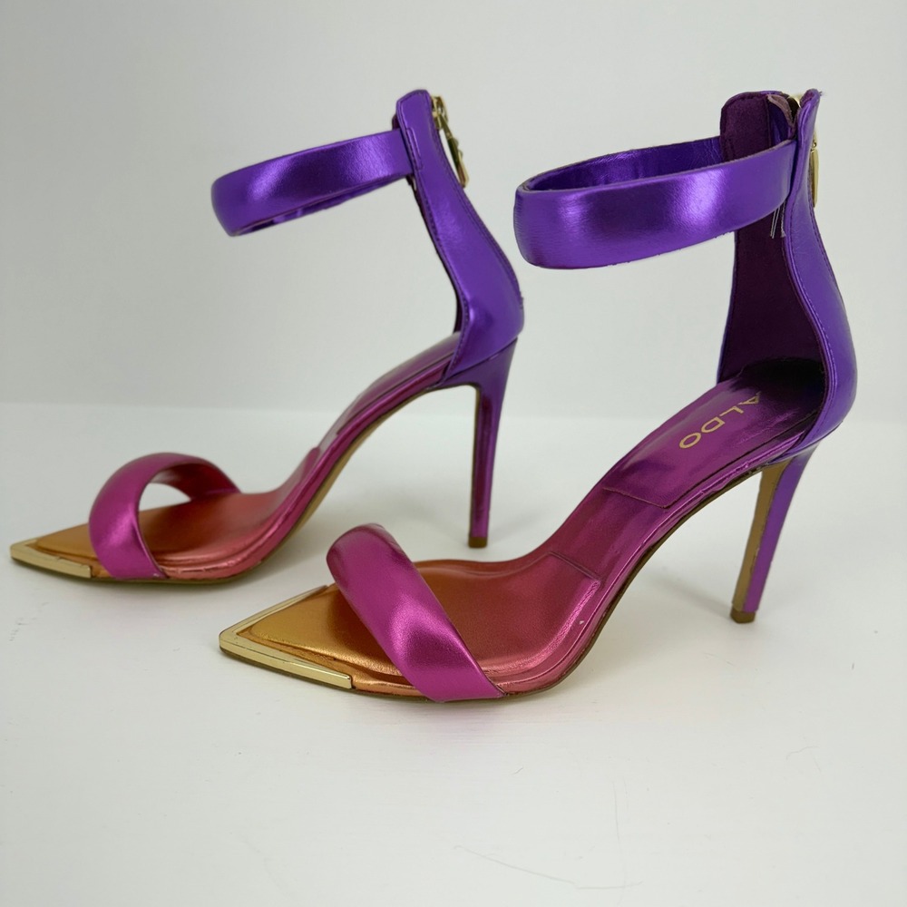 Aldo Womens Ombre Metallic Stiletto Sandals Purple Pink Gold Pointed Toe‎ Size 8 - Picture 11 of 13